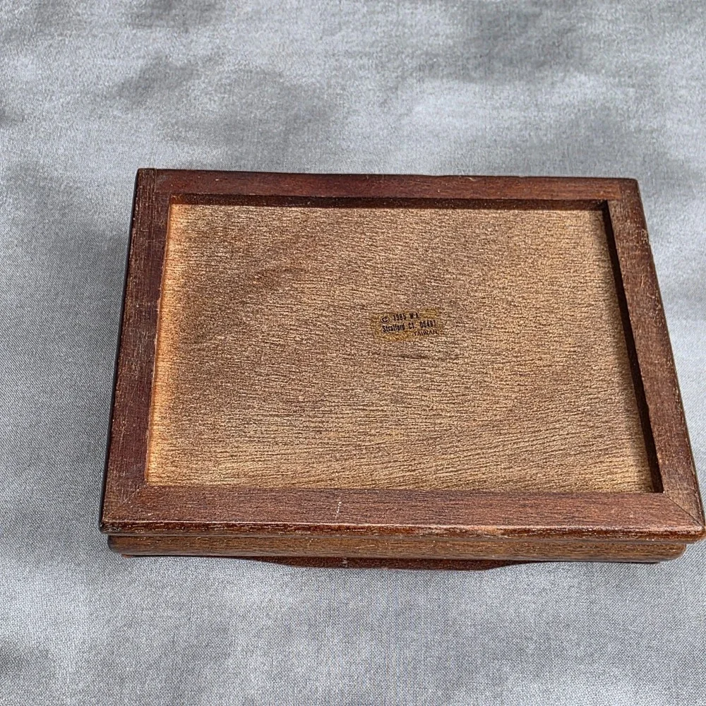 W.A Stratford Playing Card Wooden Box Vintage w/Raised Brass Classic Car